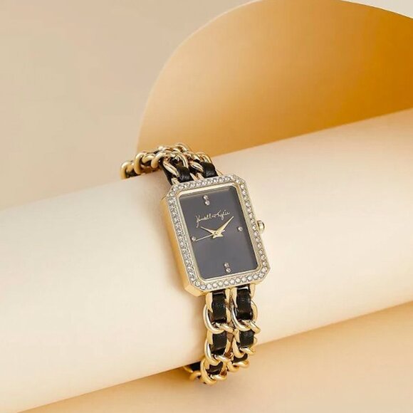 KENDALL + KYLIE Gold Rhinestone Fashion Watch with Double Chain Band NIB Gift - Picture 6 of 6